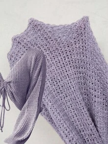 Vionelle Suéter de cuello en V profundo con cordón para mujer de talla grande - Morado - Ver 5