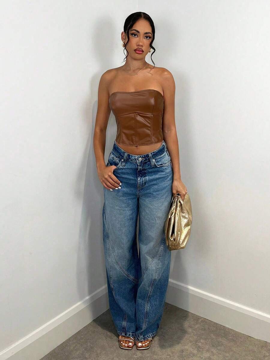 SHEIN BAE 女士时尚交叉露背吊带背心，夏季 - 鏽棕色 - 查看 1