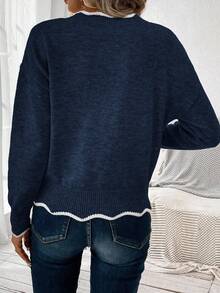 EMERY ROSE Women's Contrast Color Minimalist Casual Long Sleeve Knit Sweater In Fall/Winter