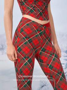 GLOWMODE 24" FeatherFit™ Merry & Bright Two-Tone Crossover Leggings Christmas Gifts Holiday  Low Impact Yoga Daily Spring Summer - Multicolor - View 3