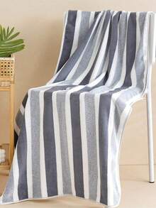 SHEIN 1 Buah Handuk Serat Super Bermotif Garis-garis, Handuk Mandi, Handuk Persegi Panjang, Handuk Pantai, Dekorasi Kamar Mandi Rumah, Perlengkapan Kembali ke Sekolah, Salon Kecantikan, Kamar Mandi Rumah - Grey - View 10