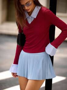 Hanevo 女士时尚通勤撞色条纹T恤，背面上衣学校 - 彩色 - 查看 6