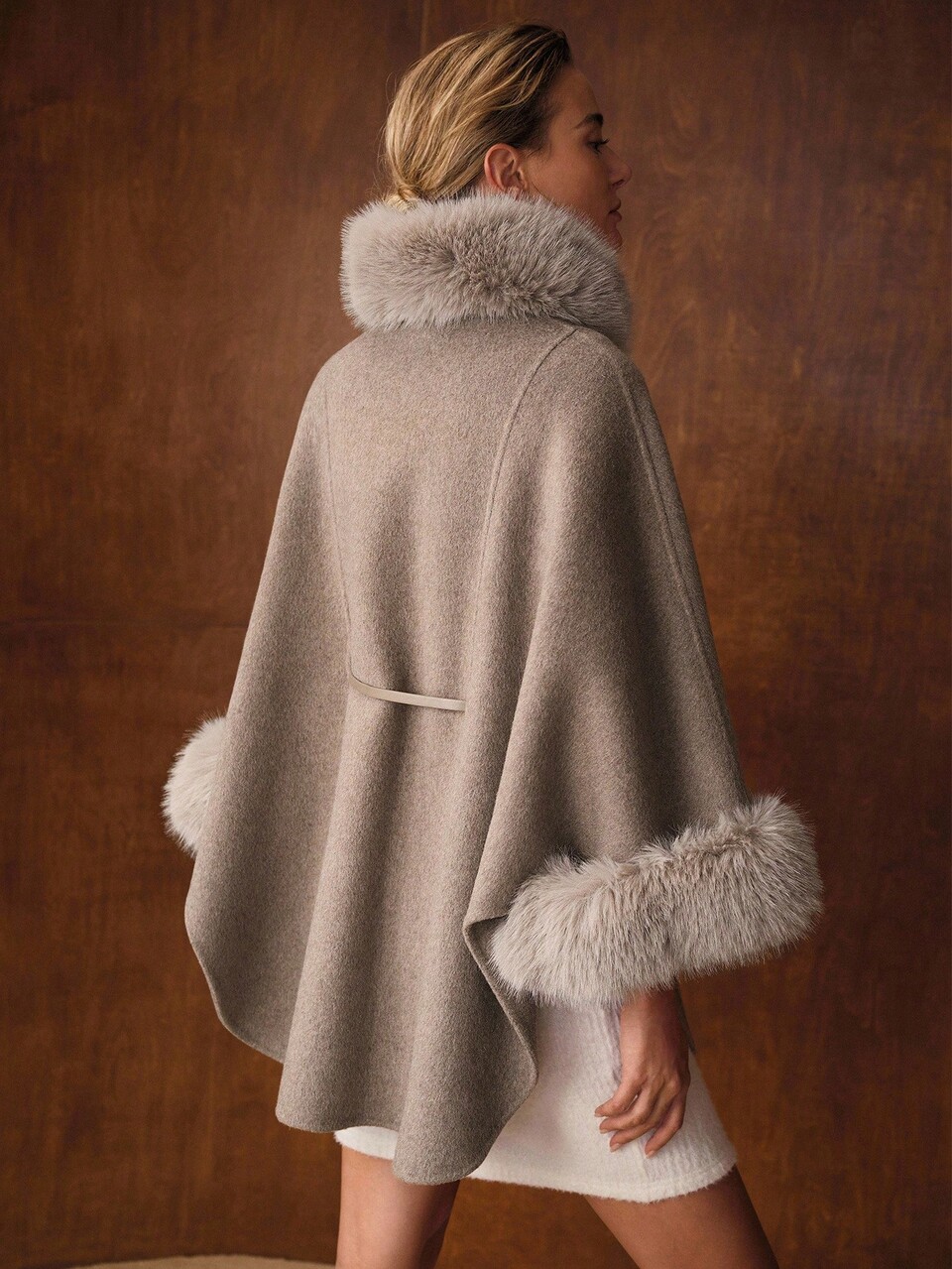 WOOL CONTRAST FAUX FUR OVERCOAT