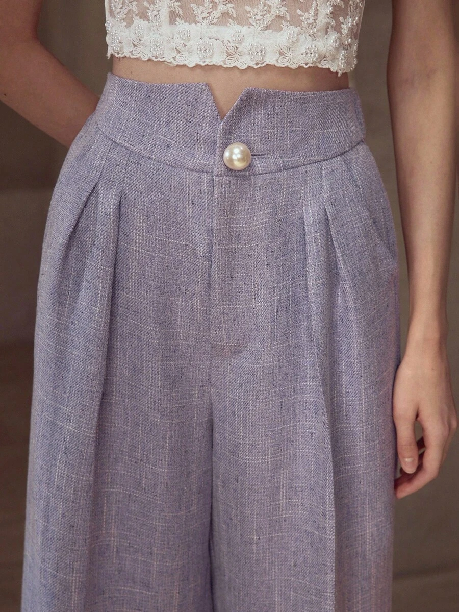 MOTF PREMIUM FOLD PLEATED STRAIGHT LEG SUIT PANTS - Purple - View 2