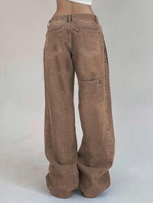 DAZY Quần jeans ống rộng cổ điển, giặt thường ngày dành cho nữ - Màu nâu  Mocha - Xem 2