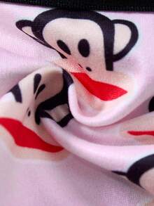 Paul Frank X SHEIN Tanga cómodo para mujer con estampado de mono y cinta con letras - Negro - Ver 3