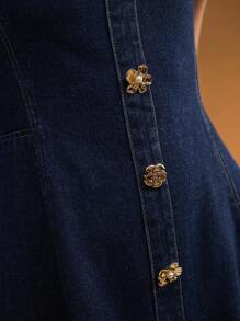 MOTF PREMIUM 优雅休闲通勤金属纽扣腰牛仔中长连衣裙 - 藍色 - 查看 2