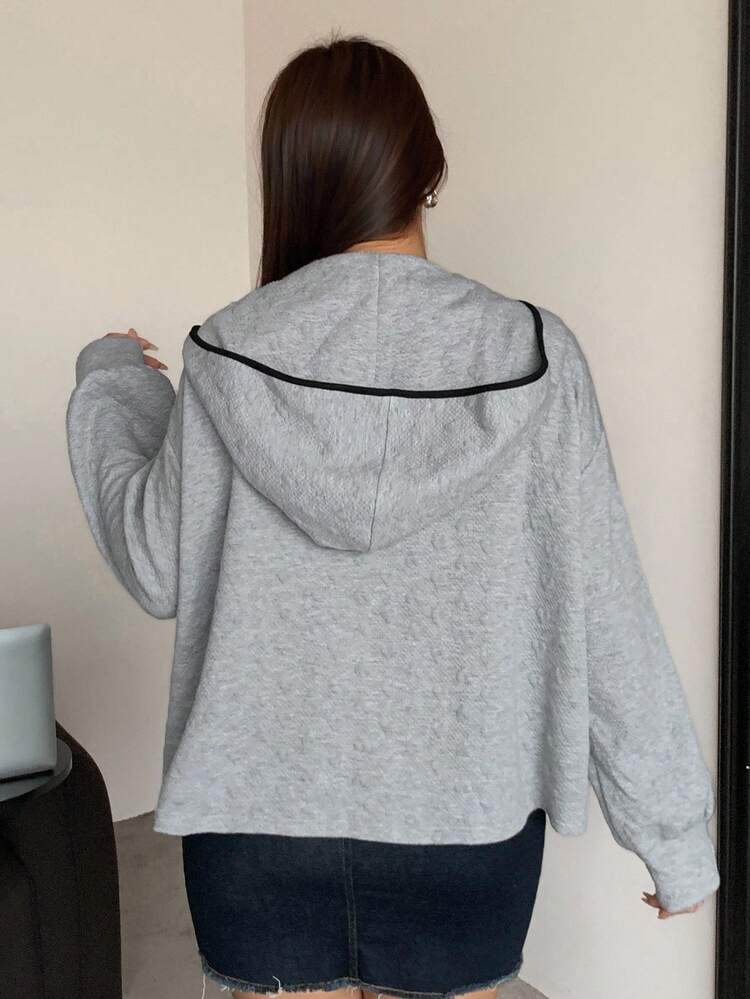 Dazy Plus Plus Size Textured Fabric Loose Fit Hooded Long Sleeve Pullover Sweatshirt, Casual Plus Size Women, Autumn/Winter