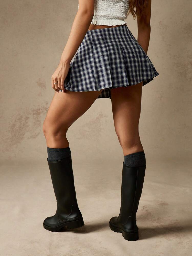 MISSGUIDED プリーツチェック柄ミニスカート、ハイウエスト テニススタイル プレッピー スクールガール アエステティック 秋冬 Aライン ユニフォーム スケーター