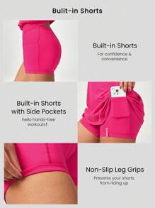 GLOWMODE FeatherFit™-Air Peekaboo Cut-Out Pocket Multifunctional Athletic Dress With Built-In Shorts Light Support Low Impact Yoga Pilates Daily Summer Quick Dry Moisture Wicking - Tropical Pink - View 3