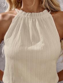 EMERY ROSE Summer Vacation Casual Solid Color Halter Jumpsuit - Apricot - View 7