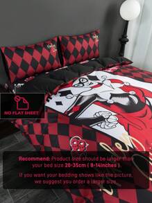 Harley Quinn X SHEIN 3pc Cartoon Character And Argyle Pattern Bedding Set,Suitable For Single Bed/Double Bed/Queen Bed/King Bed, Dormitory/Home - Multicolor - View 5