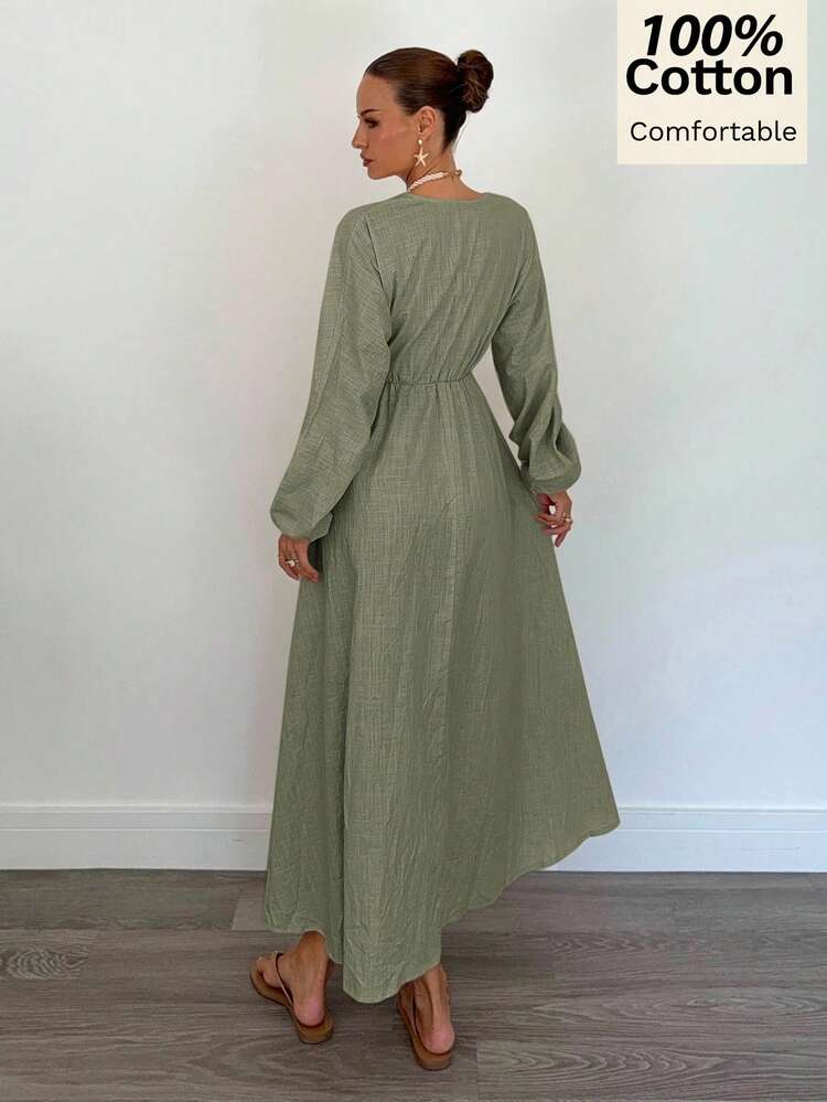 Siren Gaze New Arrival Cotton A-Line Waist Dress For Women Winter Green Casual Green Christmas Spring - Army Green - View 2
