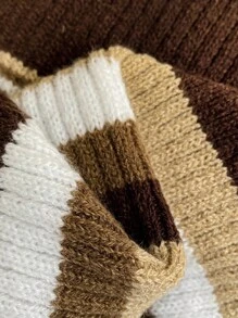 SHEIN Unity Women's Minimalist Chic Brown Striped Long Sleeve Pullover Knit Sweater, Autumn/Winter Fall Cloth For Women - Brown - View 7