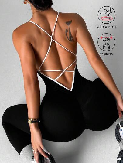 Slayform Slayform 女士无缝交叉扭结带连体运动服