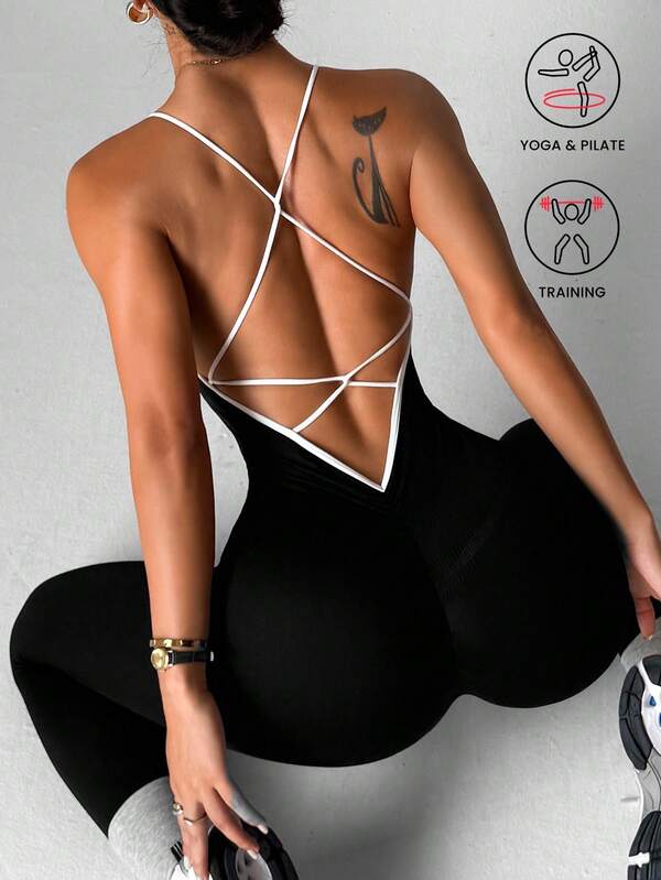 Easithlete Mono sin costuras de activewear para mujeres con tirantes cruzados y retorcidos