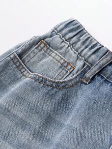 Sparklyn 少女破洞宽松阔腿休闲复古蓝色牛仔裤 - 藍色 - 查看 5