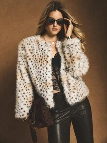 Poéselle Áo khoác lông thú giả họa tiết động vật dành cho nữ, Thu/Đông - Nhiều màu - Xem 7