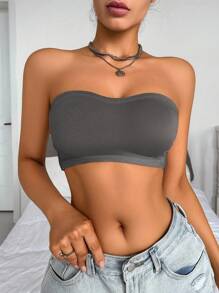 1pc Women's Sexy Minimalist Wireless Strapless Convertible Push-Up Bra With Side Closure - Grey - View 5
