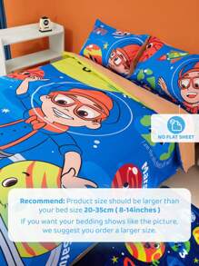 Blippi X SHEIN Juego de ropa de cama con estampado de dibujos animados divertidos