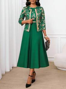 SHEIN Lady 女士两件套服装商务休闲女士工作服女士办公室服装女士外出服装女士机场服装女士旅行服装机场服装 - 彩色 - 查看 5