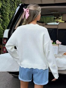 EURMUSE Women Button Front Butter Yellow And White Flower Floral Pattern Cute Knit Cardigan,Long Cardigans Woman,Petite Cardigans,Cardigans