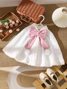 Young Girl Faux Fur Collar Bow Decor Hooded Warm Fashion Jacket Girls Winter Cape Kids Cape With Bow Faux Fur Cape Toddler Girl Winter Clothes Fall