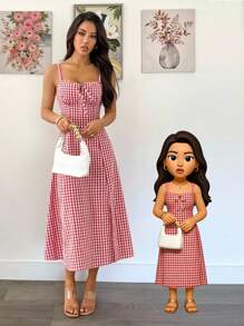 SHEIN PETITE 女士格纹吊带中长连衣裙，时尚适合夏季女士夏季连衣裙