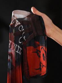 IT x SHEIN 女式字母与图案透视长袖连衣裙 - 黑色 - 查看 8