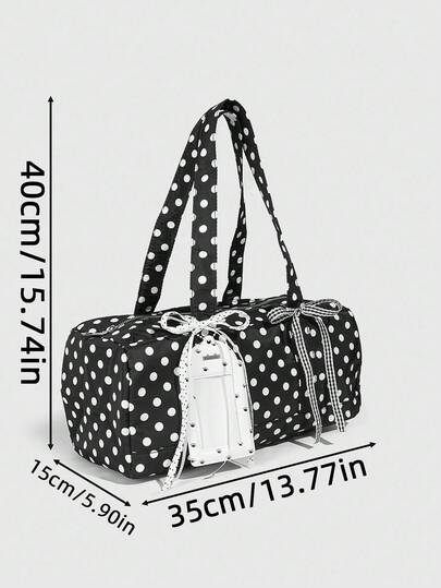 Kawaii 1pc Japanese Sweet Multi-Layer High Capacity Black & White Polka Dot Handbag, Plaid Bow Decor, Card Holder Pendant, Women's Shoulder Bag, Y2K School Style Mini Bag