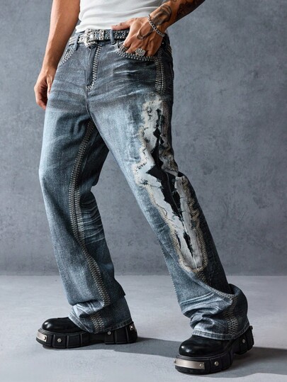 Street Life Jeans da uomo casual alla moda con bottoni, gamba affusolata