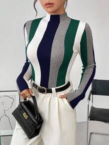 SHEIN Clasi Áo len cổ tròn thanh lịch kiểu Pháp dành cho nữ cỡ lớn, lễ hội Giáng sinh, tua rua đính kim sa lấp lánh, mùa thu đông ấm áp, trang phục công sở, váy dự tiệc cưới mùa thu, - Màu xanh hải quân - Xem 5