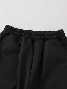 PAVTROS 1pc Boys' Casual Comfortable Black Knit Patchwork Wide Leg Pants, Street Style, Autumn/Winter - Black - View 6