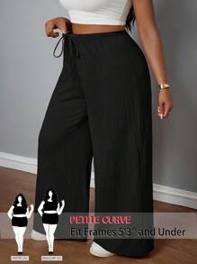 SHEIN PETITE CURVE Pantalones casuales de vacaciones de textura marrón para mujer de talla grande