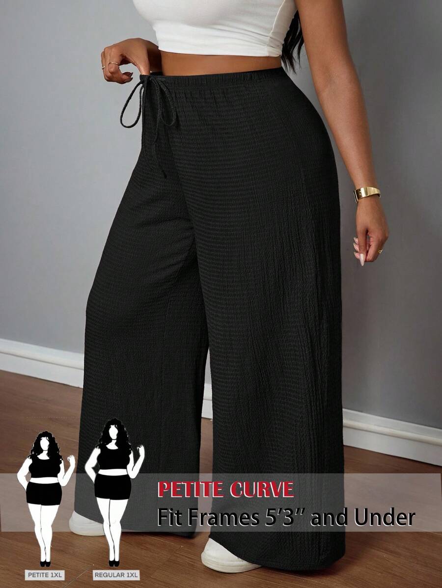 SHEIN PETITE CURVE Pantalones casuales de vacaciones de textura marrón para mujer de talla grande