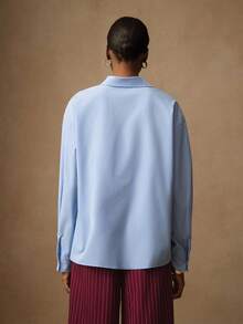 Vesra 女士休闲/商务宽松落肩长袖纯色衬衫，适合春秋季节 - 淺藍色 - 查看 2