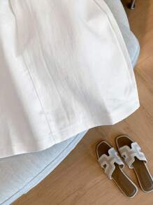 女式夏季休闲百搭刺绣细节A字裙 - 白色 - 查看 5