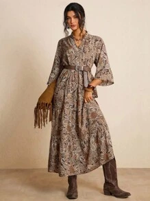 Freevana Abito casual da vacanza con stampa paisley taglie comode