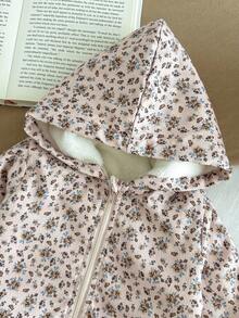 SHEIN Baby Girl Casual Ditsy Floral Fleece Hooded Jacket, Autumn/Winter Fall - Apricot - View 4