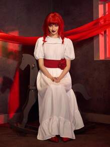 ANNABELLE x SHEIN 圆领 3D 花卉装饰短袖连衣裙，适合角色扮演 - 白色 - 查看 7
