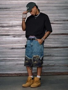 AXEPEAK Men's Knitted Casual Loose Fit Short Sleeve T-Shirt, Fashionable Daily Wear, Emo, 2000s Style - Black - View 6