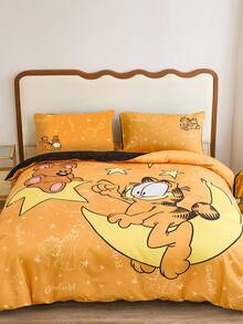 GARFIELD | SHEIN Juego de ropa de cama con estampado de dibujos animados - Amarillo - Ver 2