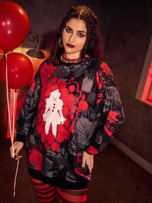 IT x SHEIN 大码恐怖电影图案圆领长袖T恤 - 彩色 - 查看 7