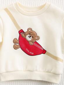 Cozy Pixies 2件套男婴熊图案圆领长袖连帽衫和慢跑裤套装 - 紅色 - 查看 7