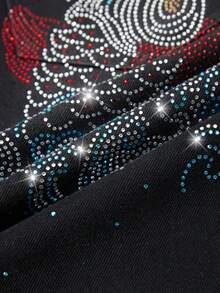 ROMWE Avant Quần jean ống đứng dáng rộng đính đá Rhinestone dành cho nữ - màu đen - Xem 5