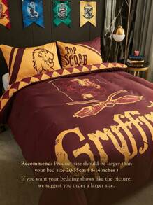 HARRY POTTER X SHEIN Gryffindor Letter & Animal Print Duvet Cover Set,Gifts - Multicolor - View 6