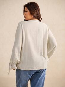 Elaquor 大码纯色 V 领落肩长袖纽扣前开襟衬衫