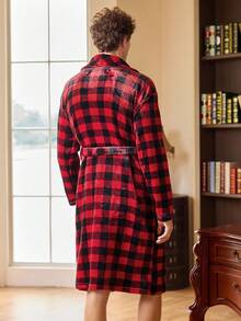 EverLounge Plaid Print Pocket Belted Long Sleeve Men's Robe, Winter, Christmas - Multicolor - View 2
