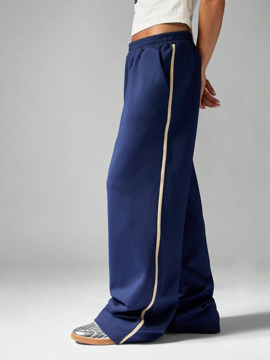MISSGUIDED Wide Leg Lounge Pants Retro Track Style Comfortable Relaxed Fit Athleisure Bottoms Winter Spring Fall Fashion Side Stripe Vintage Y2K Style Casual Trousers