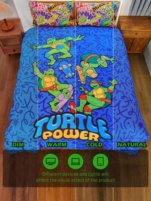 TEENAGE MUTANT NINJA TURTLES | SHEIN 3pc 3pcs Teenage Mutant Turtles Reversible Duvet Cover Set,Suitable For Single Bed/Double Bed/Queen Bed/King Bed, Dormitory/Home - Multicolor - View 11